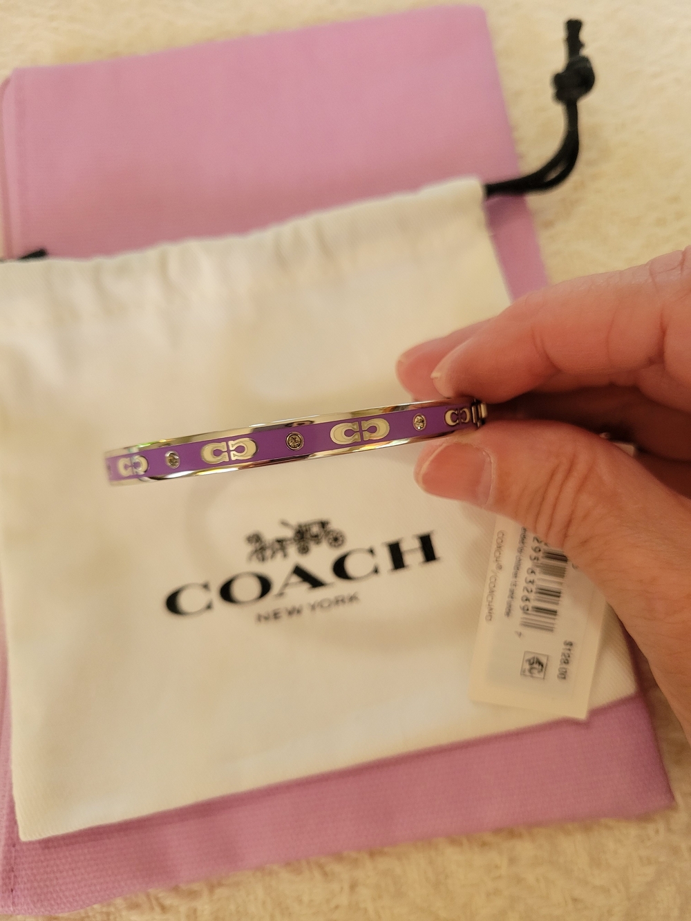 Coach Purple Enamel Signature Hinged Bangle Bracelet
